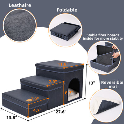 Foldable Dog Stairs With Storage - 3-Level Small To Medium Dog Breed Ramp, Oxford Fabric, Suitable For High Beds And Sofas, Pet Ladder, Dog Stairs