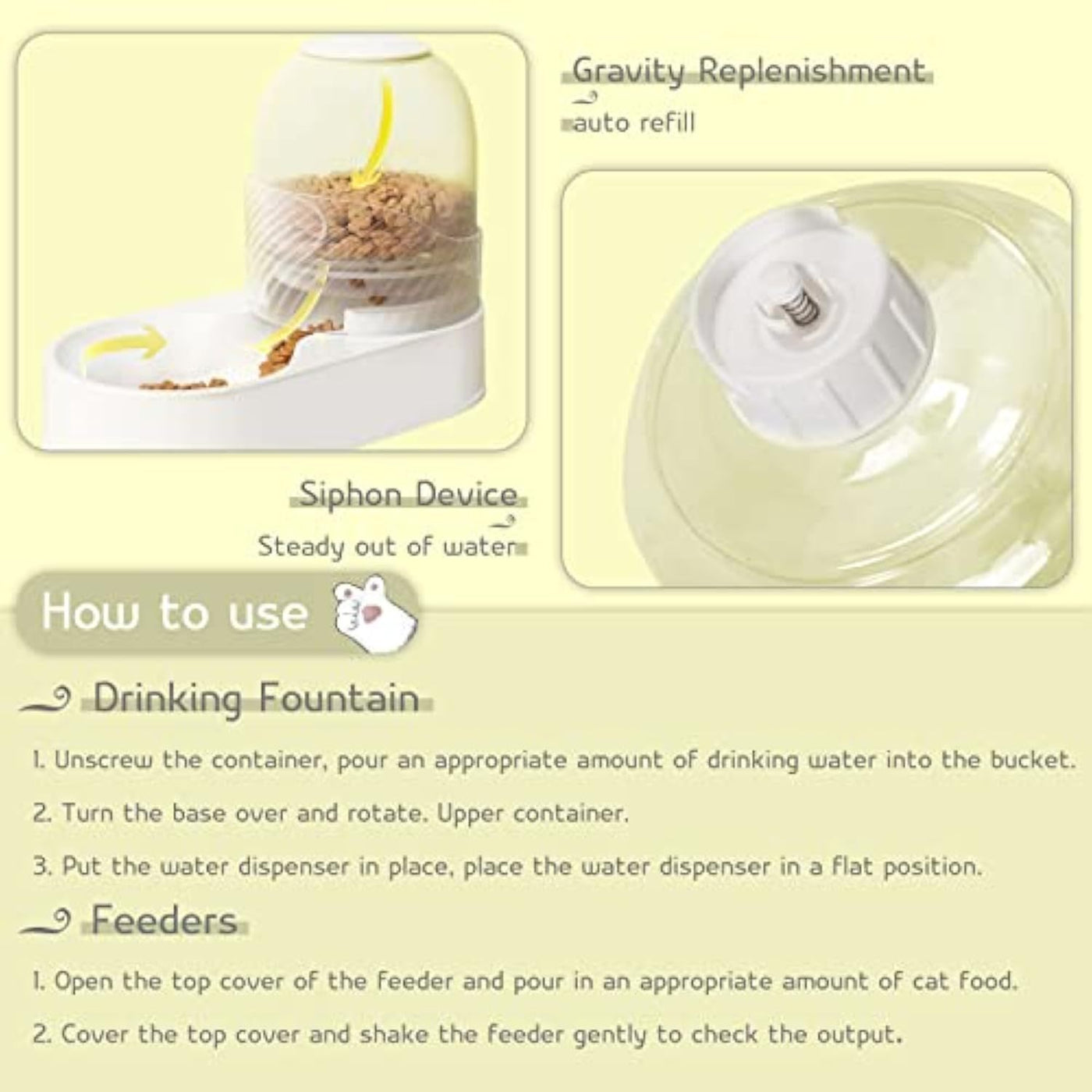 2 Pcs Cat Feeder And Water Dispenser Cat Food And Water Bowl Set Gravity Cat Water Dispenser With 2L Capacity